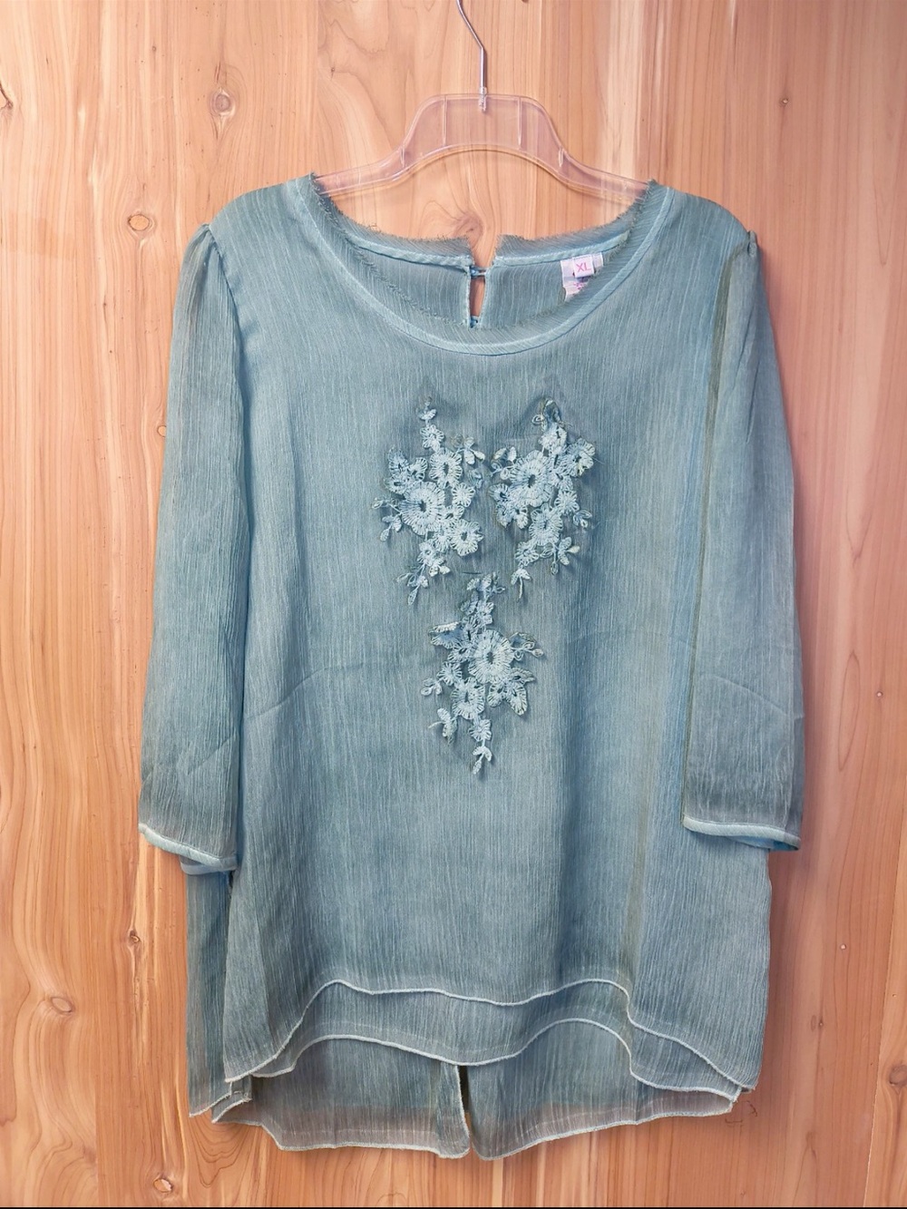 Pretty Angel Dusty Green Embroidered Women's Top, Size XL